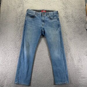 Indigo Jeans Mens 36x30 Blue Cotton Denim Straight Faded Workwear Travel Stretch